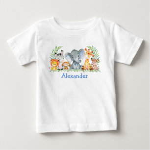 Camiseta De Bebé Animales bebé de safari acuarela elefante azul