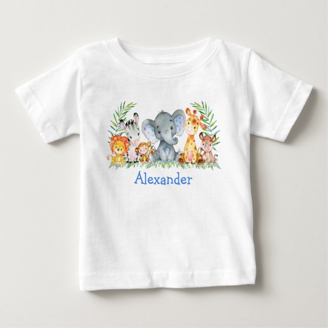 Camiseta De Bebé Animales Bebés Safari Acuarela Elefante Azul (Anverso)