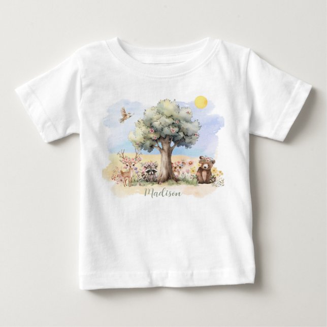 Camiseta De Bebé Animales caprichosos de Woodland (Anverso)
