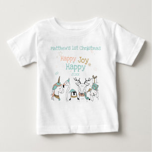 Camiseta De Bebé Animales curados Navidades de bebé felices alegría