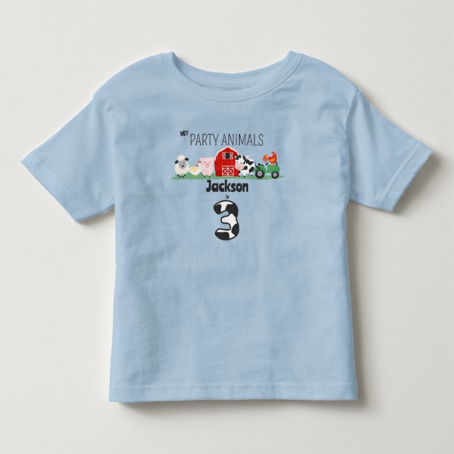 Camiseta De Bebé Animales de fiesta Cumpleaños número 3 de granja C (Anverso)