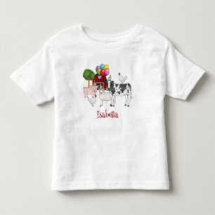 Camiseta De Bebé Animales de granja Globos de cumpleaños y nombre d