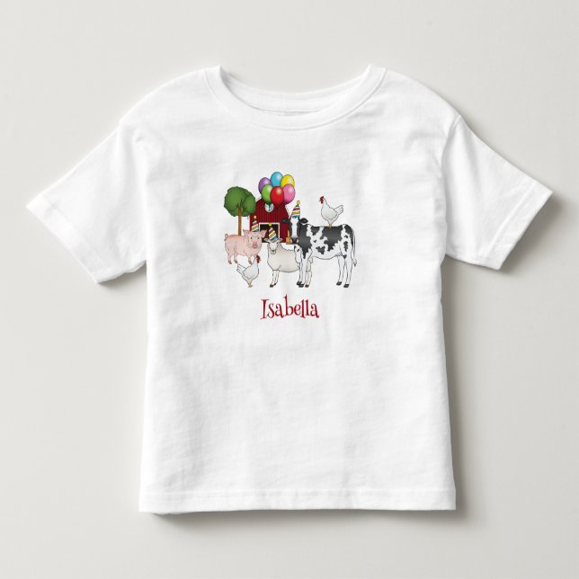 Camiseta De Bebé Animales de granja Globos de cumpleaños y nombre d (Anverso)