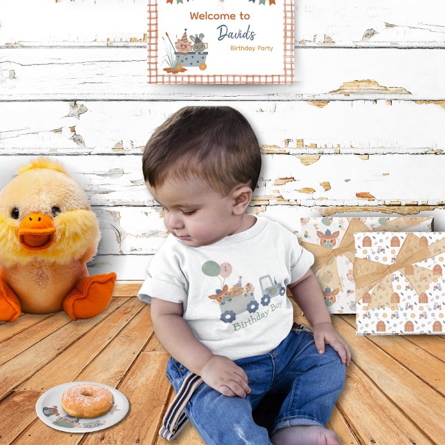 Camiseta De Bebé Animales de granja Niños de cumpleaños Fiesta (Farm Animal Birthday Boy Shirt)