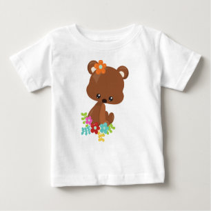 Camiseta De Bebé Animales de primavera, oso lindo, oso pequeño, flo