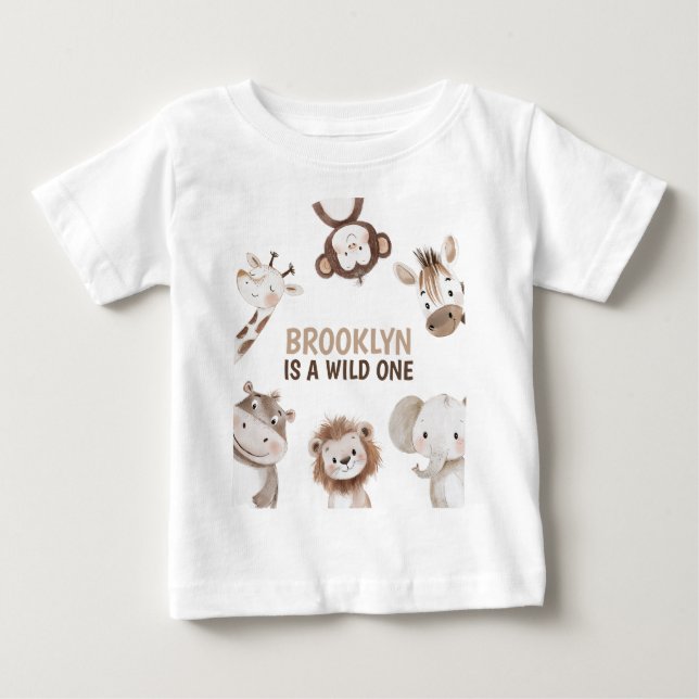 Camiseta De Bebé Animales de Safari Cumpleaños 1 (Anverso)