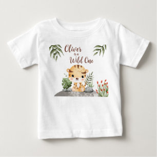 Camiseta De Bebé Animales de Safari Cumpleaños Salvaje Uno Tigre Mo