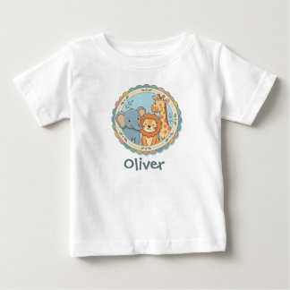 Camiseta De Bebé Animales de Safari Pastel Elefante León Jirafa