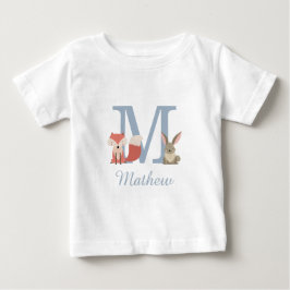 Camiseta De Bebé Animales del Bosque Azul Bebé Niño Inicial Monogra