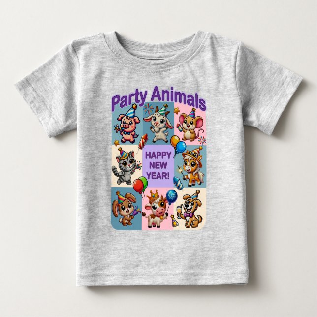 Camiseta De Bebé Animales fiestas "Feliz Año Nuevo" (Anverso)