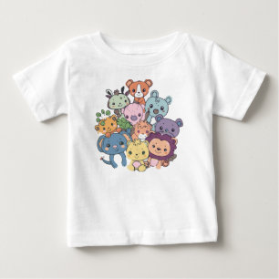 Camiseta De Bebé Animales Kawaii Lindos Frente y Detrás para Niño/a