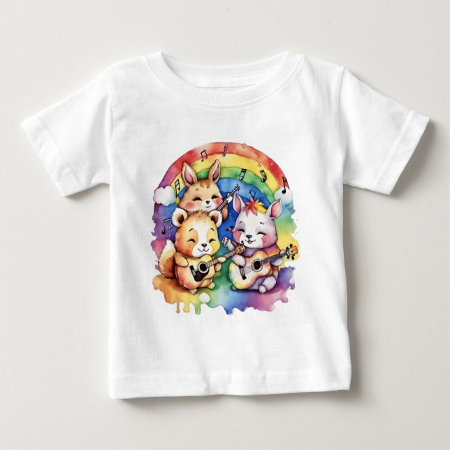 Camiseta De Bebé Animales muy bien educados tocando música (Anverso)