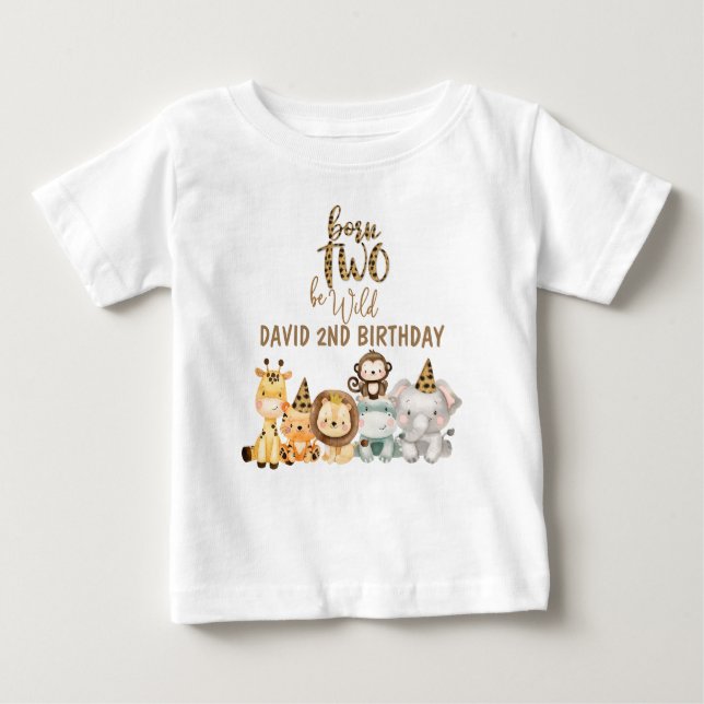 Camiseta De Bebé Animales Safari de Niños Dos Cumpleaños Salvajes (Anverso)