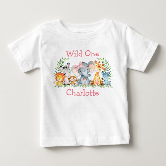 Camiseta De Bebé Animales salvajes de Safari de primer cumpleaños (Anverso)