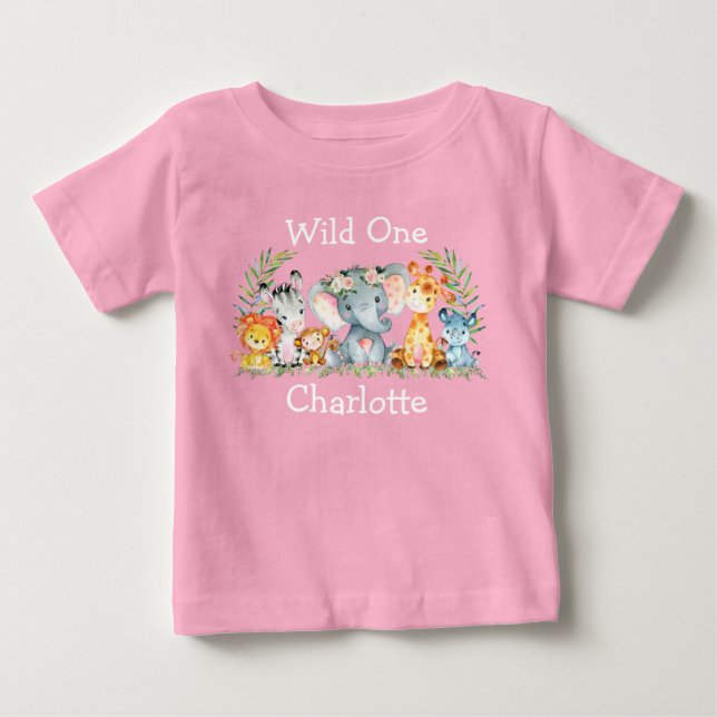 Camiseta De Bebé Animales salvajes de Safari de primer cumpleaños f (Anverso)