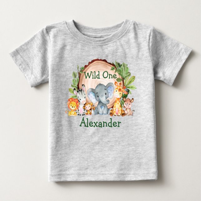 Camiseta De Bebé Animales salvajes de Safari de primer cumpleaños v (Anverso)