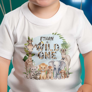 Camiseta De Bebé Animales salvajes de una selva azul primer cumplea