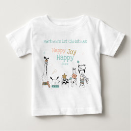 Camiseta De Bebé Animales salvajes Navidades del primer bebé feliz 