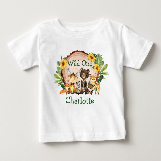 Camiseta De Bebé Animales silvestres de primer cumpleaños (Anverso)