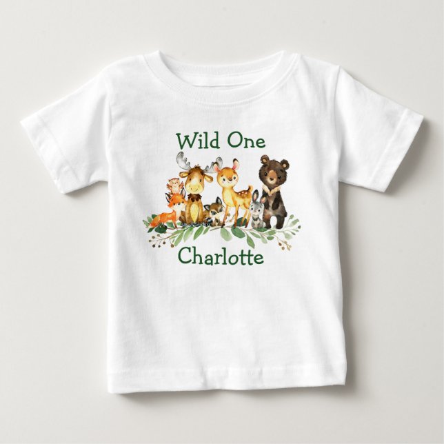 Camiseta De Bebé Animales silvestres de primer cumpleaños para bosq (Anverso)