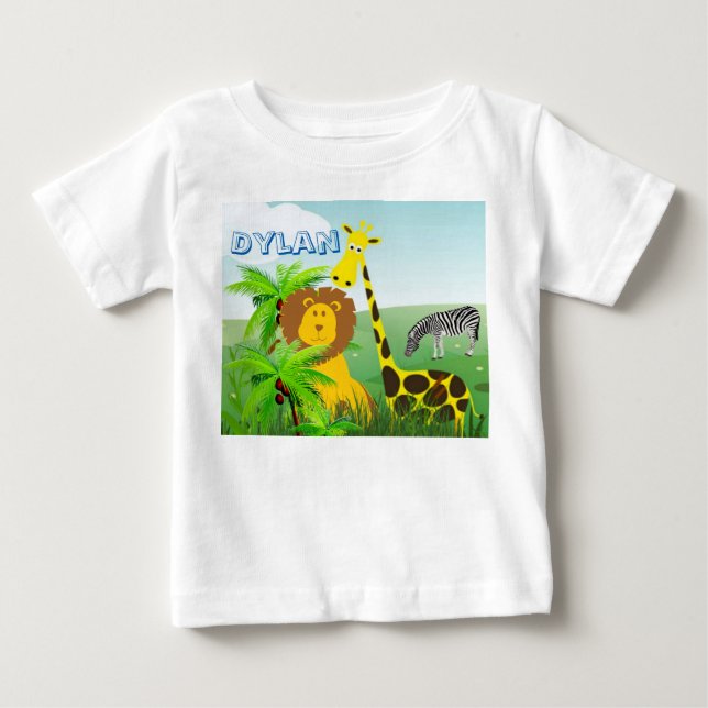 Camiseta De Bebé Animales zoológicos Giraffe León cebra bebé camise (Anverso)