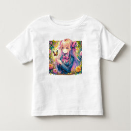 Camiseta De Bebé Anime Chica y Butterfly Watercolor