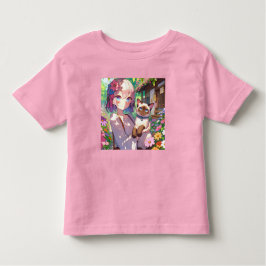 Camiseta De Bebé Anime Chica y gato siamés