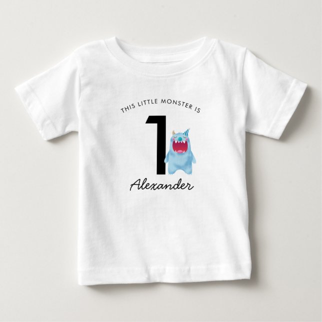 Camiseta De Bebé Aniversario del Pequeño Monstruo Azul | Cualquier  (Anverso)