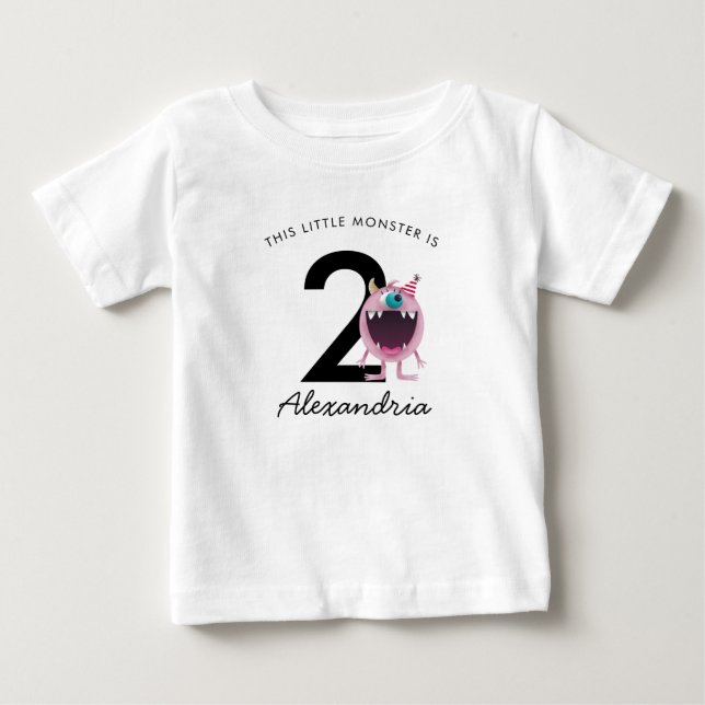 Camiseta De Bebé Aniversario del Pequeño Monstruo Rosa | Cualquier  (Anverso)