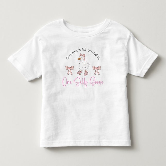 Camiseta De Bebé Aniversario rosa de Silly Goose (Anverso)