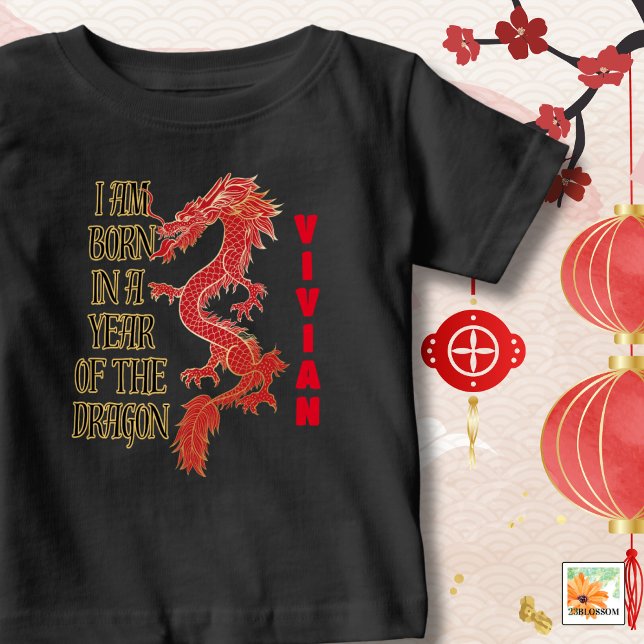 Camiseta De Bebé Año NACIDO del dragón con nombre Unisex (Subido por el creador)