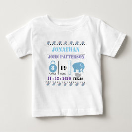 Camiseta De Bebé Anuncio de nacimiento de elefante bebé azul lindo