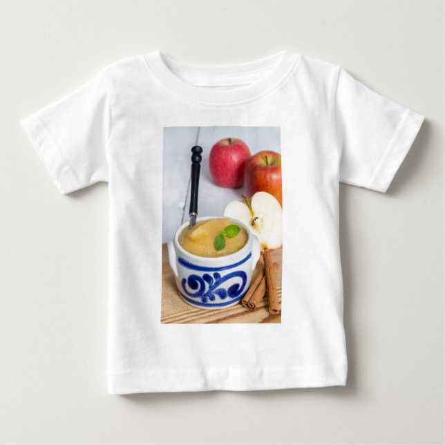 Camiseta De Bebé Applesauce con canela en tazón de gres (Anverso)