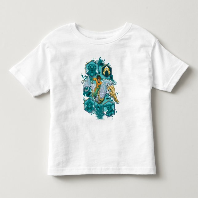 Camiseta De Bebé Aquaman montando caballito de mar a través de los  (Anverso)