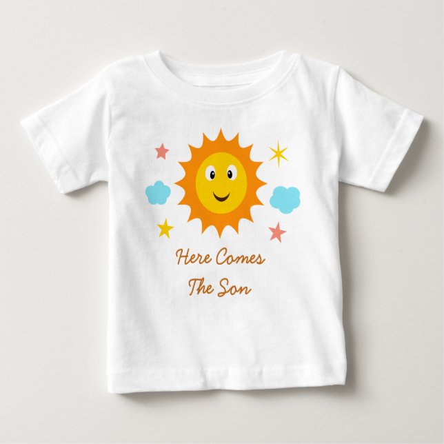 Camiseta De Bebé Aquí Viene El Hijo Sonriente Sol (Anverso)