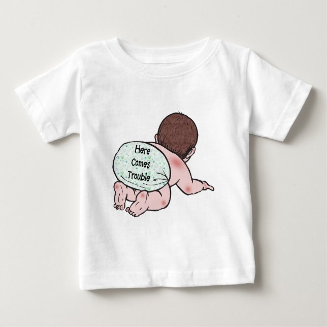 Camiseta De Bebé Aquí viene el problema del bebé (Anverso)