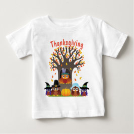 Camiseta De Bebé Árbol de Acción de Gracias con lindos búhos