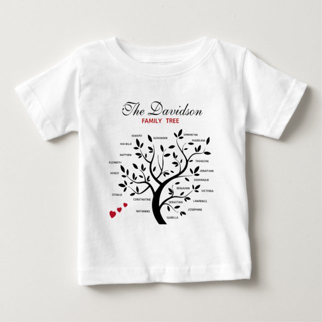 Camiseta De Bebé Árbol de familia grande personalizado (20 nombres)