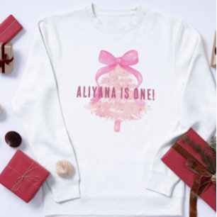 Camiseta De Bebé Árbol de Navidad con Lazo Rosa Pastel Cumpleaños 1