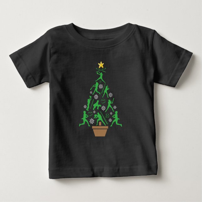 Camiseta De Bebé Árbol de Navidad de Chicas femeninas en softball (Anverso)