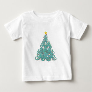 Camiseta De Bebé Árbol de Navidad de Pulpo Sombrero de Santa Luces