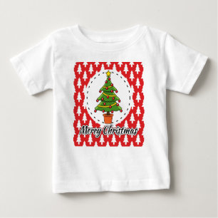 Camiseta De Bebé Árbol de Navidad en el patrón de las minas rojas -