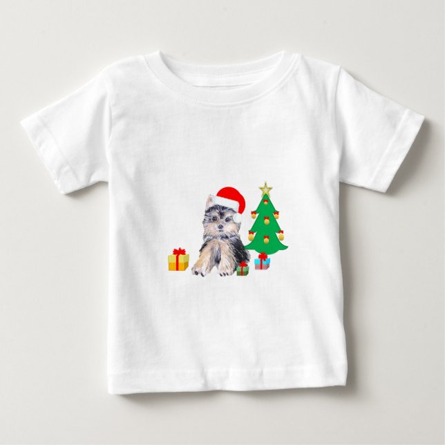 Camiseta De Bebé Árbol de Navidad, perro cachorro de Yorkshire y re (Anverso)