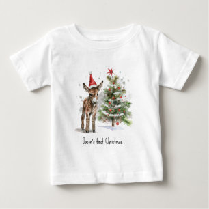 Camiseta De Bebé Árbol de Navidad y burro para el primer Navidad de