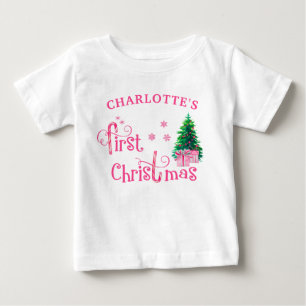 Camiseta De Bebé Árbol de Navidad y niña con bastón de caramelo ros