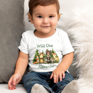 Camiseta De Bebé Árboles de animales salvajes de primer cumpleaños