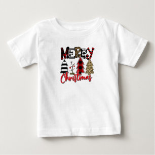 Camiseta De Bebé Árboles de Navidad de Cuadro Escocés y Leopardo