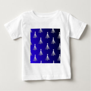 Camiseta De Bebé Árboles de Navidad Plateados sobre Azul Cobalto