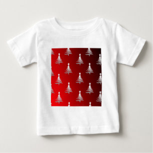 Camiseta De Bebé Árboles de Navidad Plateados sobre Rojo