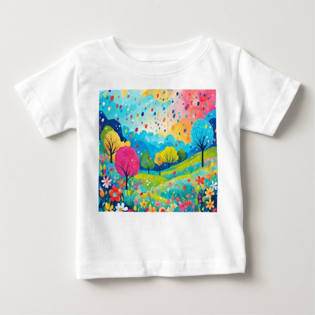 Camiseta De Bebé Árboles Felices y Flores, Sudadera Naturaleza Blis (Anverso)